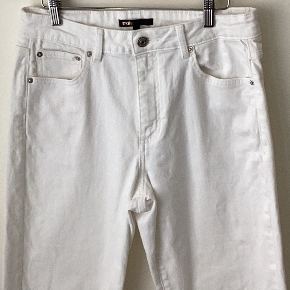 Maje White Denim Jeans high waist wide leg Sz 10 - Picture 7 of 10